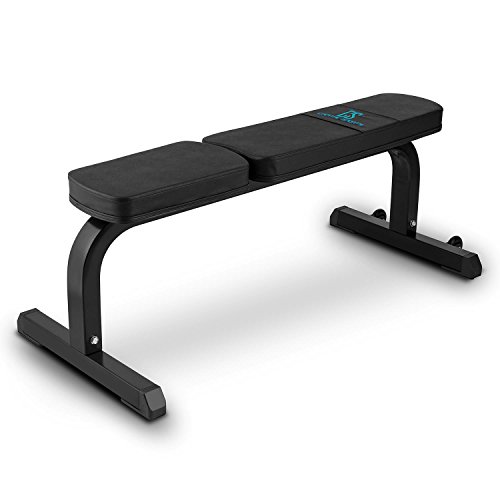 CapitalSports Flat B Banco de Entrenamiento Plano (Peso máximo soportado 250kg, armazón Robusto y Acolchado, 5cm Espesor, Forro Cuero sintético, Acero Negro)