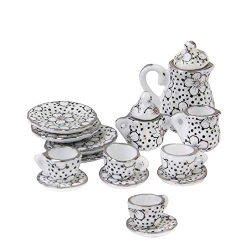 Casa De Muñecas En Miniatura Accesorios Taza De Porcelana Set 1:12 Comedor Patrón De Flores De Té para Niños 15pcs Navidad Alivio De Tensión Regalo