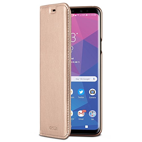 CASEZA Samsung Galaxy S9 Plus Funda Rosa Oro Tipo Libro Piel PU Case Cover Carcasa Plegable Cartera Oslo Piel Vegana Premium para Galaxy S9+ (6.2") Original - Ultrafina con Cierre Magnético