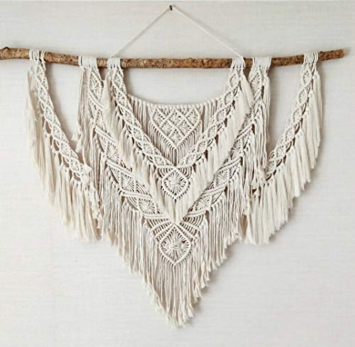 CBXSF Gran Pared Colgante Macramé Madera Flotante Natural Decoración de Paredes Bohemias Tapiz de Macramé Encima de la Cabecera Decor de Boda de Macramé,90cm (Anchura) X 80cm (Longitud)