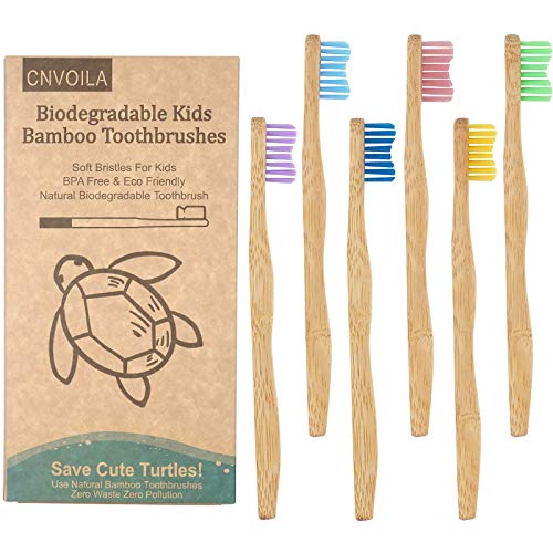 Cepillo de dientes de bambú, respetuoso con el medio ambiente, cepillo de dientes para bebés y niños, sin desperdicios, cepillo de dientes suave, 6 paquetes, cerdas onduladas