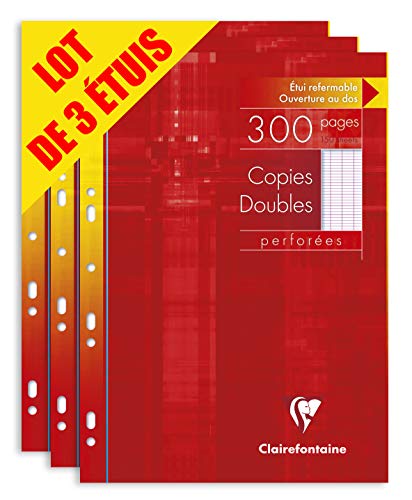 Clairefontaine 447111AMZC – Lote de 3 paquetes de 300 copias dobles 21 x 29,7 cm, cuadriculado 90 G