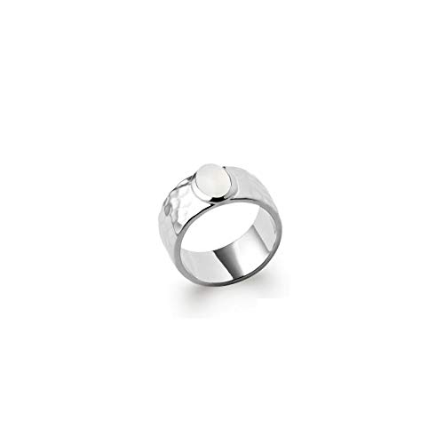 Colección Zanzybar – Anillo para Mujer de Plata y Piedra de Luna Ancha y martillada Antigua, Talla 52