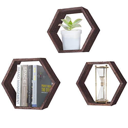 Comfify Estantes Flotantes Hexagonales Montados en Pared Rústicos Blancos - Juego de 3 - Grandes, Medianos y Pequeños - Estantes para Recámaras, Salones y más - Decoración de Pared de Panal de Abeja