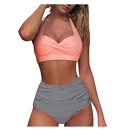 Conjunto de Bikini Push Up Trajes de Baño de 2 Piezas de Cintura Alta Bañador con Cuello Halter Retro Ropa de Playa Sexy Apta para Vacaciones En El Mar Nadando