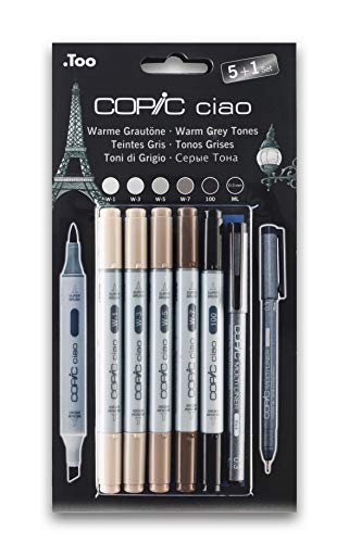 COPIC Ciao Juego De 5 + 1, Tonos De Gríses Cálidos, Negro