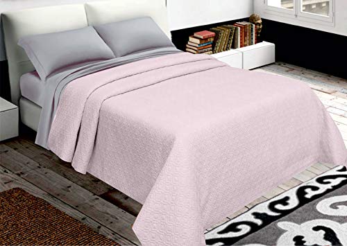 CosiCasa - Colcha reversible de 1 plaza y media, 100 gramos [220 x 250 cm]| Colcha para cama de matrimonio ligera primaveral otoñal | Colcha ligera a Francés (Rosa / Polvos / Cipria)