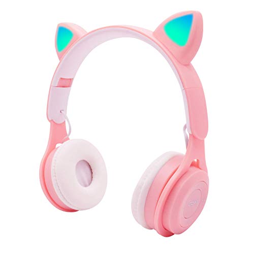 Cuffie Bluetooth con orecchio di Gatto Cuffie pieghevoli Senza fili sopra l'orecchio con microfono LED per Ragazze(004)