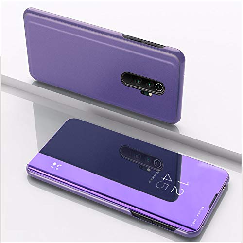 Custodia® Espejo Chapado Transparente View Stand Función Flip Funda para Xiaomi Redmi Note 8 Pro (Púrpura)