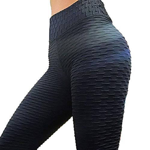 DAQAXGAO Medias Deportivas de elevación de Tope Fruncido, Mujeres Pantalones de Yoga Pantalones Deportivos Leggings Pulta Control Gimnasia Leggings Tallas de elevación Medias,Negro,M