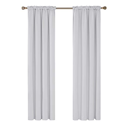 Deconovo Cortinas Fruncidas de Salon para Ventanas de Habitación Moderna Suaves con Rod Bolsillo 2 Piezas 132 x 242 cm Gris Blanco