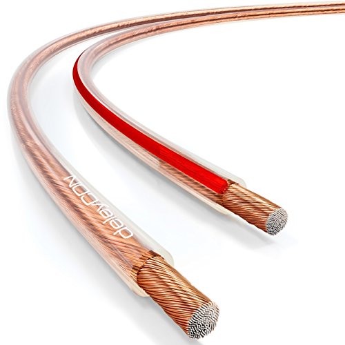 deleyCON 25m Cable de Altavoz 2X 2,5mm² Aluminio Recubierto de Cobre 2x50x0,25mm Trenza Marca de Polaridad - Transparente