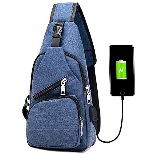 DENNIS Bolso de Hombro Para Hombre Bolso de Mensajero de Tendencia de Moda Bolso de Pecho de Mochila Deportiva de Tela Oxford Duradera (Incluye 1 * puerto de Carga USB) Azul