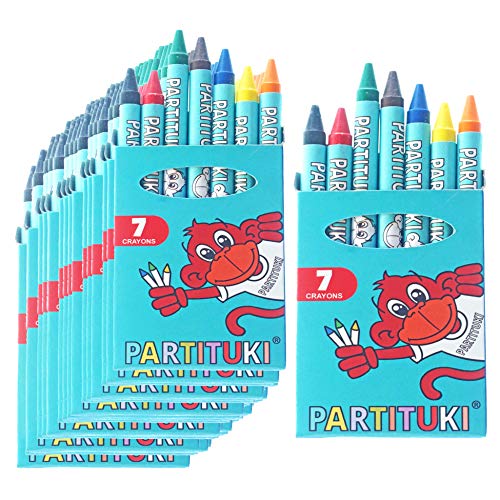 Detalles para Niños Partituki. 30 Cajas de 7 Ceras de Colores. Regalitos y Detalles Fiestas Infantiles. Con Certificado CE de no Toxicidad
