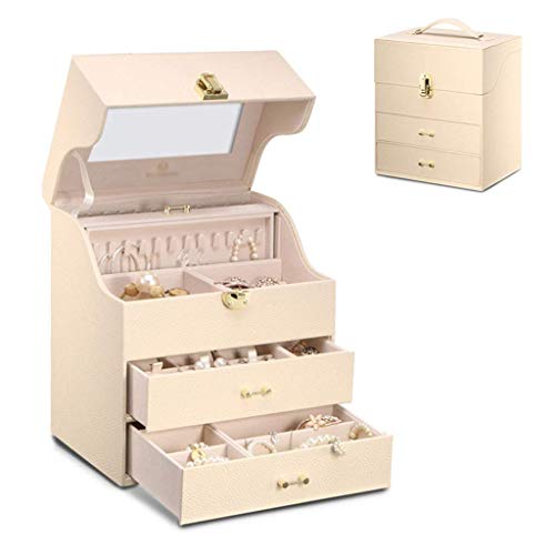 DGHJK Joyero Joyero Organizador Collar Caja de Reloj Caja de Almacenamiento de joyería/Regalo (Color: Beige, Tamaño: 29.425.518.2cm)