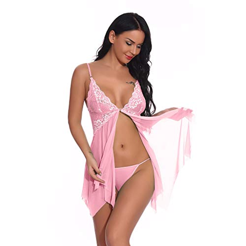 Día De San Valentín Mujer Camisón Sexy Ropa De Dormir Lencería para Mujer Babydoll con Cierre Frontal Encaje Cuello En V Malla Divertido Erótica Atractivo Tentación Respirable Pijamas Ropa Interior