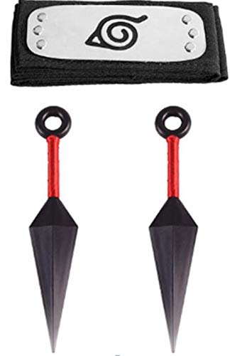 DJIEYU Diadema de anime de cosplay, Leaf Village Ninja Props Big Kunai juguete de plástico y juguetes Shuriken de plástico (apto para adultos y niños)