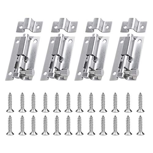 DMFSHI Pernos de Puerta, 4 PCS Perno de Puerta Deslizante, Pestillo para Puerta Corrediza de Acero Inoxidable, con Tornillos, Montado en Superficie, para Interiores y Exteriores, 3 Pulgadas