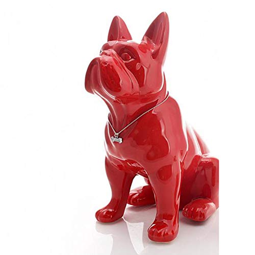 Dongbin Bulldog Francés de cerámica Linda del Perro de la Estatua Decoración Manualidades de decoración de Interior para Perros Ornamento de la Porcelana figurillas en Decoraciones de Animales,Rojo