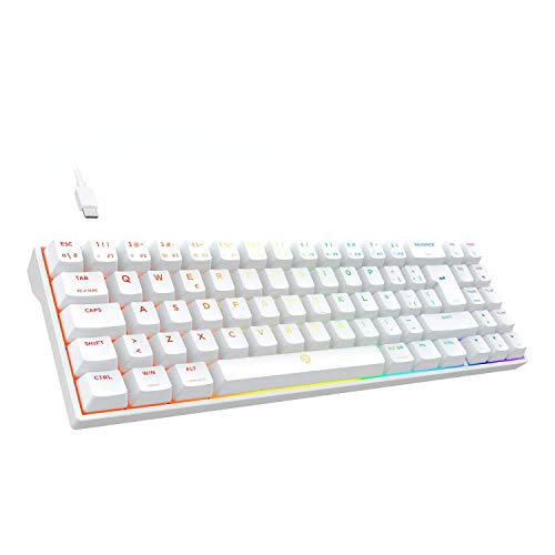 DREVO Calibur V2 TE 60% Teclado Mecánico para Juegos, Distribución QWERTY Españo, Compacto de 72 Teclas, Compatible con PC/Mac, USB Tipo C extraíble, Blanco, Interruptor Outemu Azul