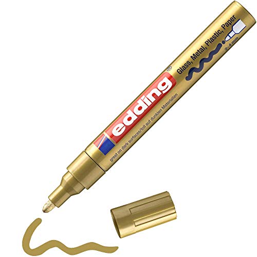 Edding 750 marcador de tinta opaca brillante - oro - 1 rotulador - punta redonda 2-4 mm - rotulador brillante efecto lacado para vidrio, piedras, madera, plástico, papel - color permanente