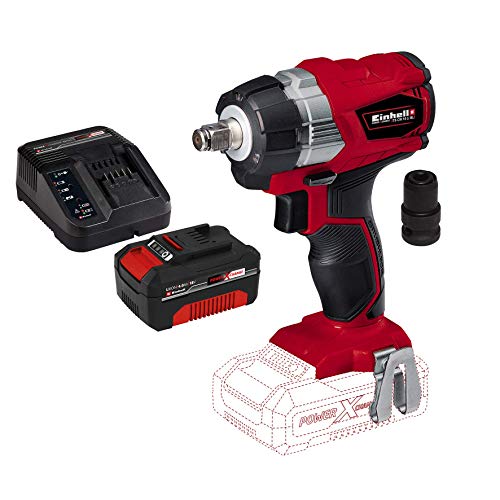 Einhell Llave de impacto de batería TE-CW 18 Li BL Power X-Change (18 V, ion litio, 215 Nm, luz LED, adaptador de bits para atornillar, incl. 4 Ah batería y cargador)