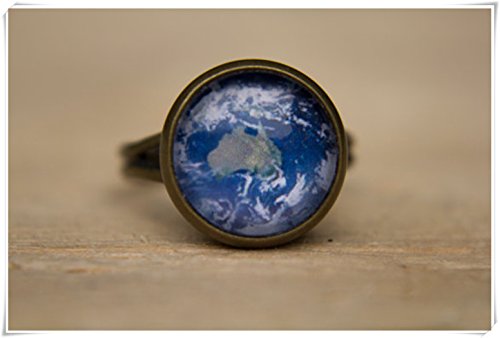 Elf House Planet Earth - Anillo de joyería con sistema solar, anillo ajustable, cúpula de cristal, hecho a mano