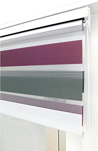 Estor Noche y día Enrollable a Medida Basic Tricolor Violeta - Gris - Blanco. Medida 147cm x 180cm para Ventanas abatibles y Puertas.