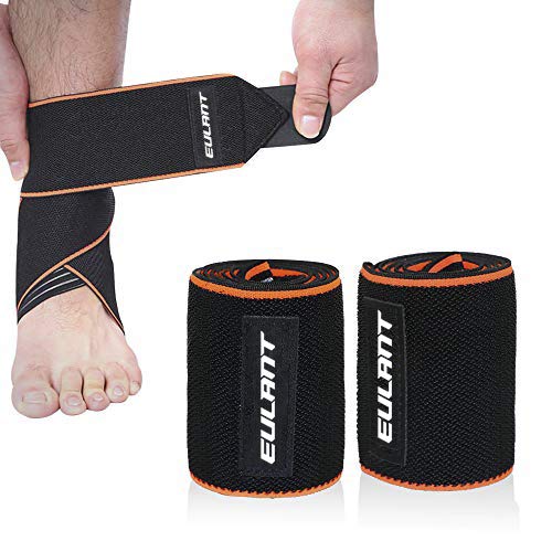 EULANT Elástica Tobillera para Esguince, Vendaje Tobillera 1 Par, Ajustable Protecciones para los Pies con Rayas de Silicona Antideslizante, 85cm, Negro/Naranja