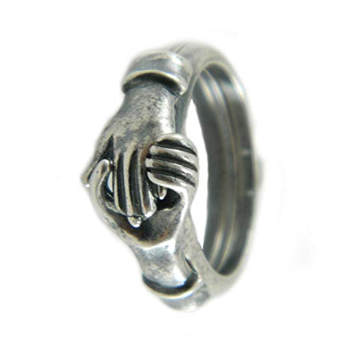 Filu y Trama - Anillo de mujer Maninfide, manos que se aprietan, plata bruñida plateado