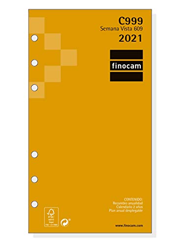 Finocam - Recambio Anual 2021 Semana vista apaisada Classic C999 Español, 609-94x171 mm