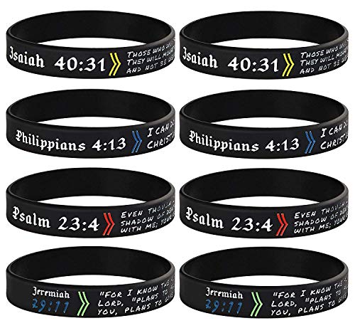 Finrezio 8 Piezas Pulseras De Silicona Negras para Hombres Mujeres Cristiano Religioso Biblia Verso Poder De La Fe