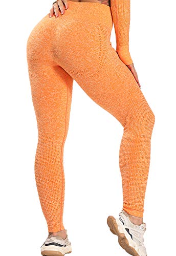 FITTOO Leggings Sin Costuras Mujer Pantalon Deportivo Alta Cintura Yoga Elásticos Seamless #6 Naranja Medium