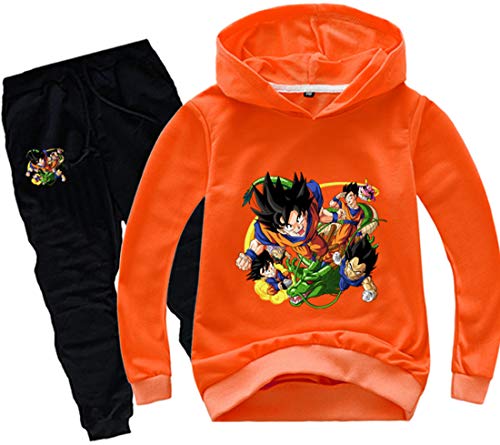 FLYCHEN Chándales Deportiva para Niños Dragon Ball Serie de Anime Super Saiyan Wukong Patrón de impresión - Naranja 0611-150