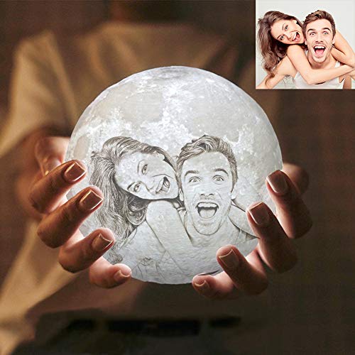 Foto personalizada Lampara Luna 3D LED Moon Lamp,Lámpara magica de Luna, Control Táctil, Recargable de USB,Lámpara para Decoración Habitación, Regalo de Cumpleaños, Año Nuevo y Aniversario(4.7in/12cm)