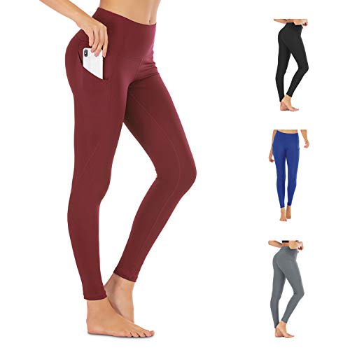 FREEZHOUSHANA Leggings Mujer Pantalones de yoga, Leggins deportivos opacos de cintura alta Medias elásticas con 2 bolsillos para fitness de ocio