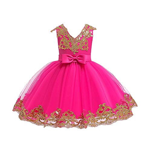 FYMNSI Vestido de niña de flores para bebé, vestido de fiesta para niñas, cumpleaños, dama de honor, vestido de boda, tutú de princesa, elegante, línea A Rosa 4-5 Años