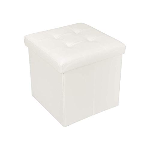 GAKIN Reposapiés de almacenamiento de cuero PVC cuadrado plegable taburete blanco 1 pieza