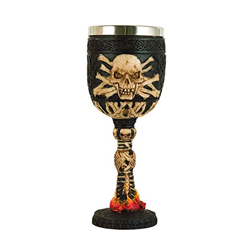 GaoF Copa de Vino de Calavera, diseño de Esqueleto Copa de Vino Cáliz de Cabeza de Calavera Inoxidable, Coleccionable Medieval Fiesta de Halloween Decoración para el hogar Regalo D 19x7cm (7x3