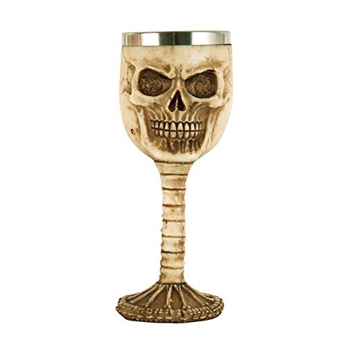 GaoF Copa de Vino de Calavera, diseño de Esqueleto Copa de Vino Cáliz de Cabeza de Calavera Inoxidable, Coleccionable Medieval Fiesta de Halloween Decoración para el hogar Regalo D 19x7cm (7x3