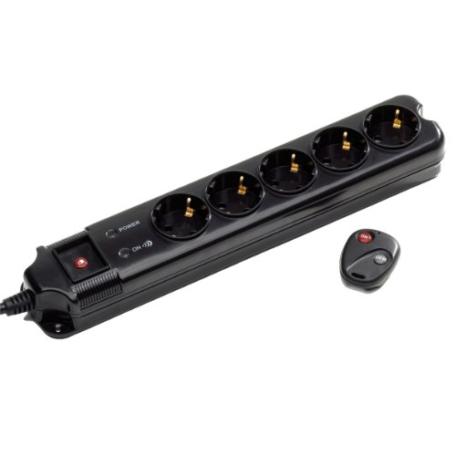 GEMBIRD SPG-RM V2 - Regleta con 5 Tomas (Indicadores LED, Mando a Distancia, 2500 W), Negro