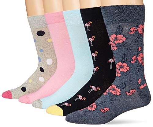 Goodthreads 5-Pack Patterned Socks Casual, Paquete de flores de flamenco rosa, Talla única, Pack de 5