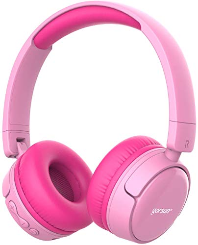 gorsun Auriculares Bluetooth para niños, Auriculares Plegable para niños con 85dB Volumen Limitado, Auriculares Ajustable y Plegable con micrófono-Rosa