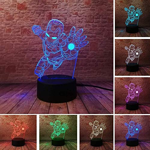 GOXJNG Regalos de la ilusión 3D Vengadores lámpara Iron Man Noche Visual luz LED Mavel superhéroe Tabla óptico lámpara de cabecera del Partido de la decoración del Sitio los Juguetes de Navidad