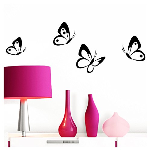 Grandora W697 Pegatina Pared 4 Set Mariposas - Negro, 8-10 cm