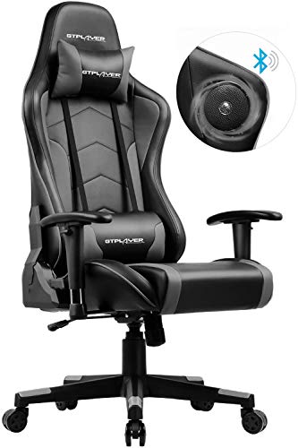 GTPLAYER Silla Gaming con Altavoz Bluetooth Escritorio Oficina Gamer Ergonomica con Cojín Reposabrazos 3D Ajustables Respaldo Reclinable Multifuncional GTRACING Series (Gris)