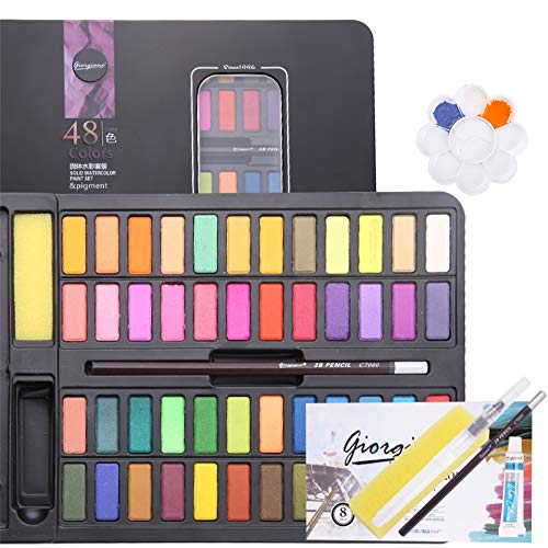 guansheng Acuarelas, Set de Pinturas de Acuarela Caja de Acuarelas acuarelas 48 colores Profesionales Set de Pintura de Acuarela Sólida Juego de Pintura de Acuarela Aquarelas de agua para niños