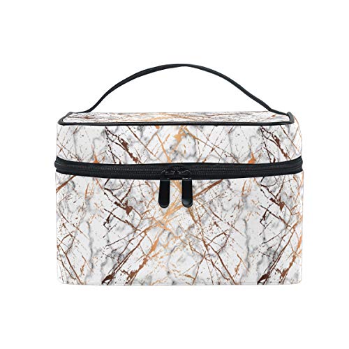 HaJie - Bolsa de maquillaje de gran capacidad, color blanco, estampado de mármol, portátil, neceser, bolsa de almacenamiento, bolsa de lavado para mujeres y niñas