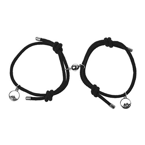 HAJKSDS Amante Imán Pulsera Cuerda de la Amistad, 2 Piezas Cuerda Trenzada Eliminación de Joyas Par de Amistad Pulsera Magnética Kit Amante Negro