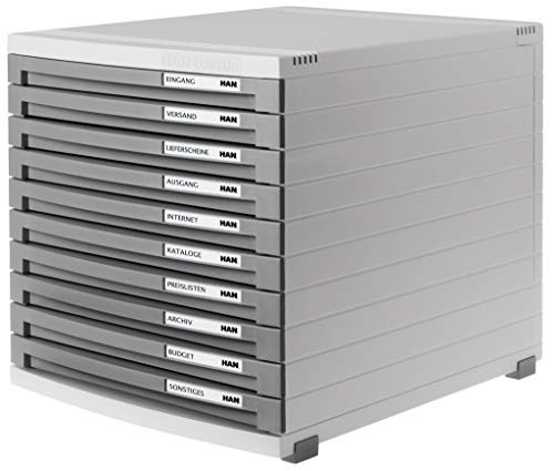 Han Contur - Unidad de almacenamiento de escritorio (10 cajones cerrados, tamaño B4), color gris claro y gris
